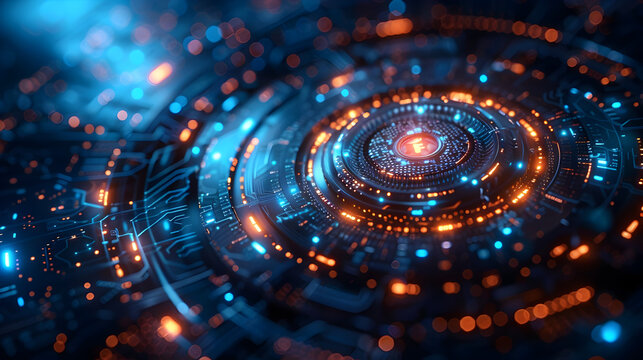 Intricate Technological Convergence Interconnected Polygonal Patterns on a Dynamic Dark Blue Backdrop