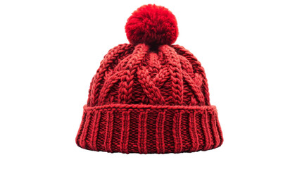 Red knitted winter bobble hat 
