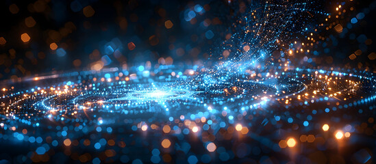 Obraz premium Technological Interconnectivity A Mesmerizing Circular Pattern of Polygonal Shapes in a Luminous Dark Blue Realm