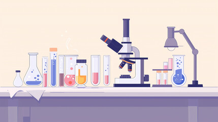 Colorful Flat Design of Chemistry Lab Equipment on Table