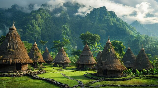 Mountain scenery with unique and aesthetic outback tribal houses