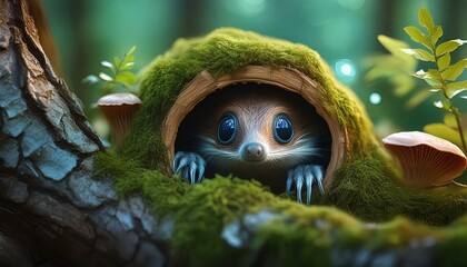 Hidden cute creature, photorealistic, highly detailed