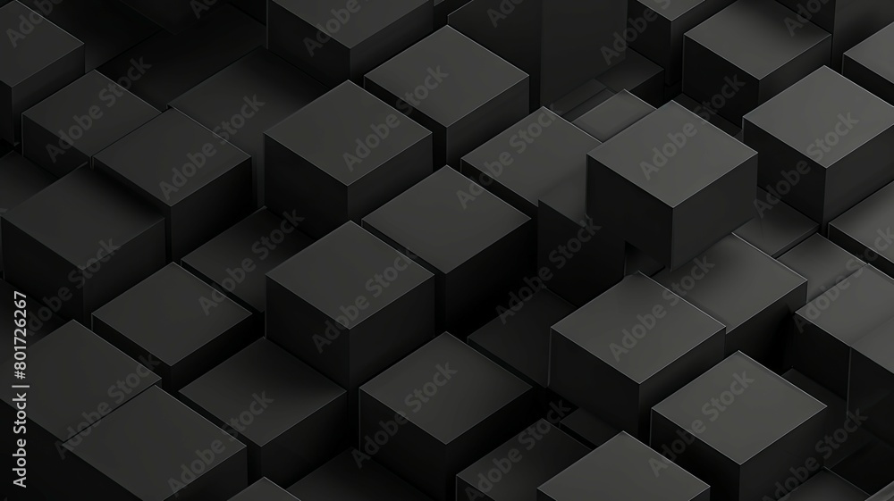 Poster 3d of black cubic shapes - the image showcases a multitude of 3d black cubes organized in a uniform 