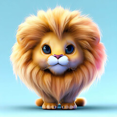 3D fluffy cartoon lion with white background . with Generative AI technology	