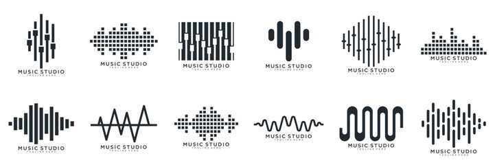 Set of Radio Wave icon. Sound waves set. Modern sound equalizer. Radio wave icons. Volume level symbols. Music frequency. vector illustration