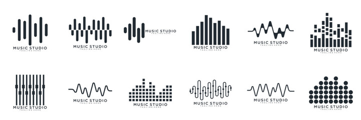 Set of Radio Wave icon. Sound waves set. Modern sound equalizer. Radio wave icons. Volume level symbols. Music frequency. vector illustration