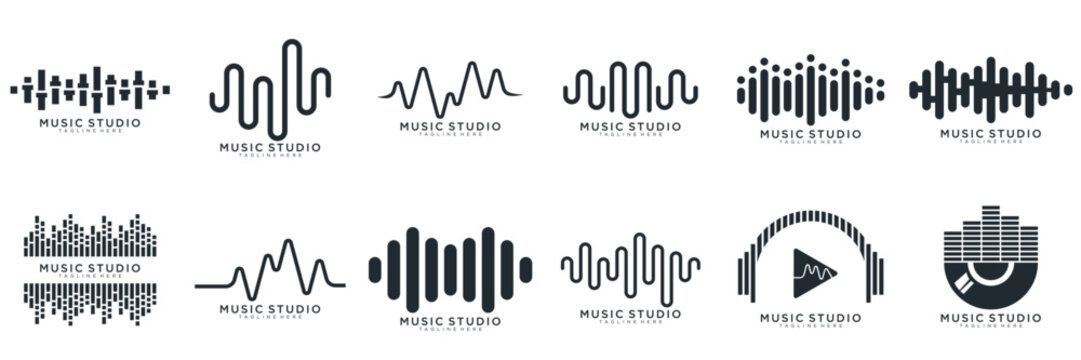 Set of Radio Wave icon. Sound waves set. Modern sound equalizer. Radio wave icons. Volume level symbols. Music frequency. vector illustration