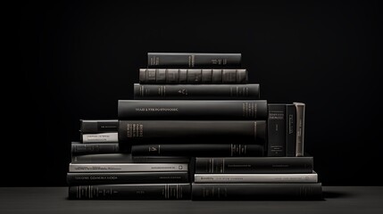 A high-key image bathed in soft, diffused light, the business books arranged in perfect alignment, their monochromatic covers hinting at the depth of knowledge contained within