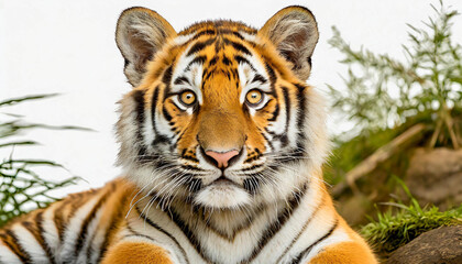 Bengal tiger portrait on a light background. - obrazy, fototapety, plakaty