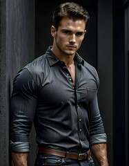 Attractive young man in pants and a dress shirt