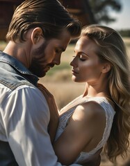 Sweet and romantic western style couple outdoors, candid shot