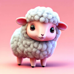 A sheep with fluffy fur is standing on a blue background..with Generative AI technology