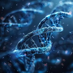 3D DNA helix spinning slowly, its intertwined strands revealing life's blueprint, symbolizing advancements in genetic research and personalized medicine.