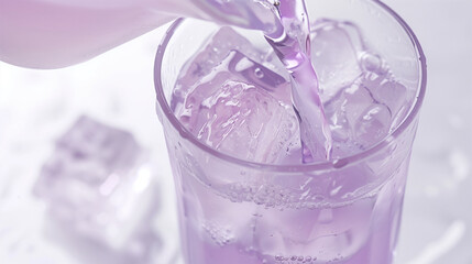 Close-up of Refreshing Light Purple Juice with Ice