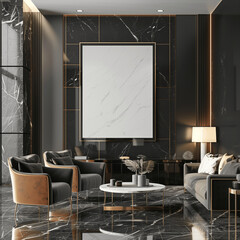 AI generated a Mockup poster frame on the wall of living room. Luxurious apartment background with contemporary design. Modern interior design. 3D render, 3D illustration 