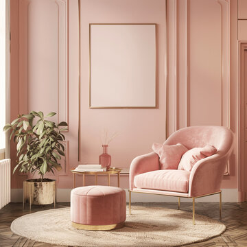 AI generated a Mockup poster frame on the wall of living room. Luxurious apartment background with contemporary design. Modern interior design. 3D render, 3D illustration 