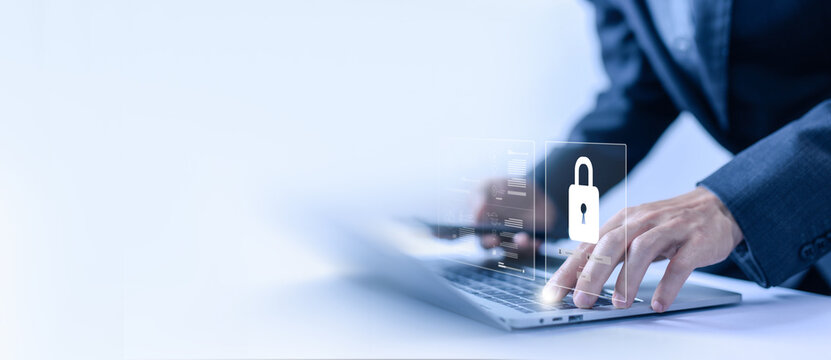 lock mark cyber security technology digital information. concept of secure data from crime, virus cyber, protect attacks from a hacker, password privacy on an online system. cybersecurity internet.