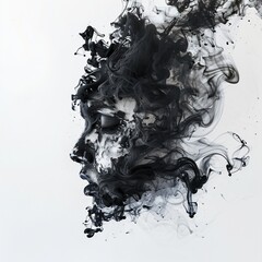 Abstract Splash, Charcoal dust bursts across a white background, creating a dynamic, textured pattern of smoke, dust, and particles, capturing movement and abstraction.