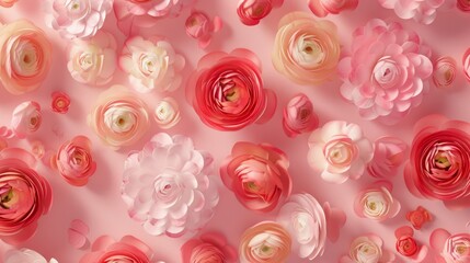 Ranunculus flower pattern seamless romantic wallpaper background