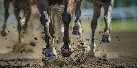 close up of horse legs in motion during a race, generative AI