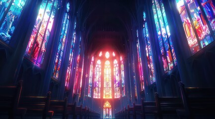 dark cathedral with stained glasses