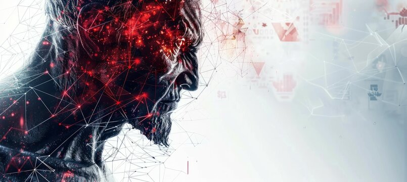 Cruel old satan with copy space background. Evil demonic hell character. Generative AI technology.