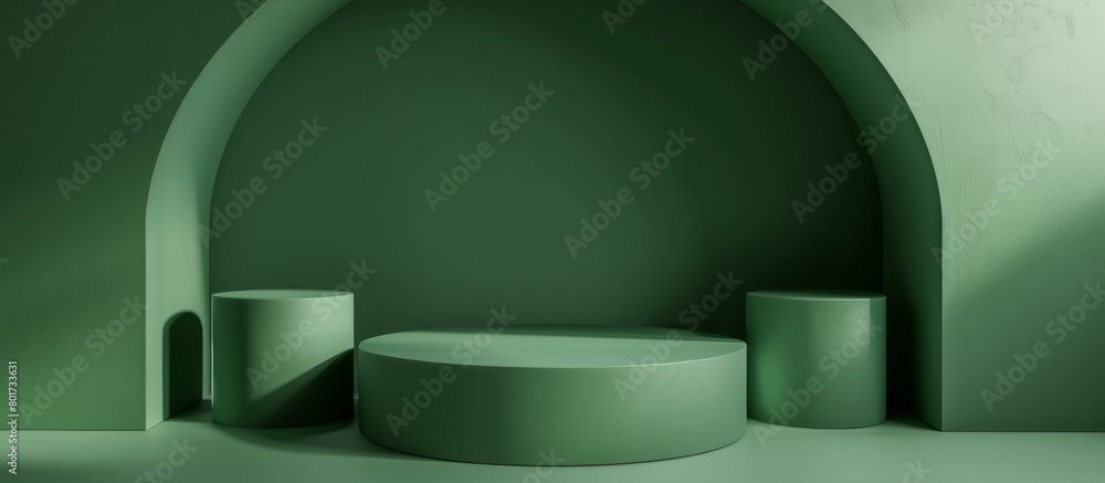 Poster green room features a circular table surrounded by a pair of round stools for a cozy seating arrange