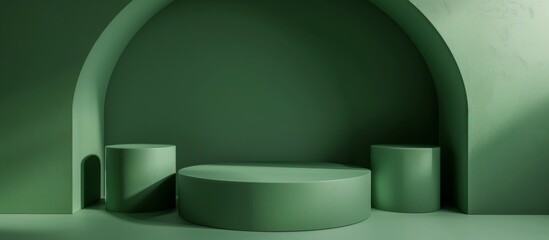 Green room features a circular table surrounded by a pair of round stools for a cozy seating arrangement