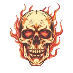 a flaming skull design on white background