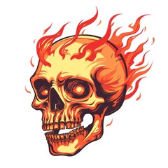 a flaming skull design on white background