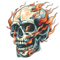 a flaming skull design on white background