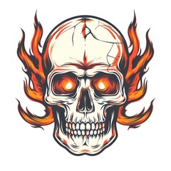 a flaming skull design on white background