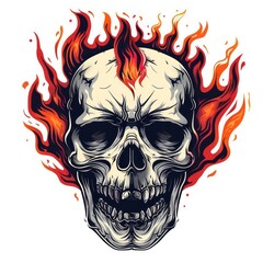 a flaming skull design on white background