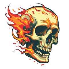 a flaming skull design on white background