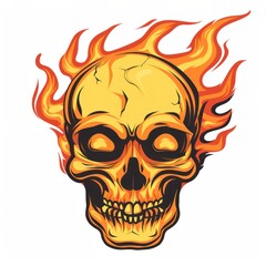a flaming skull design on white background