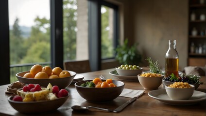 A tranquil scene highlighting a wholesome meal emphasizing mindful consumption, composed of nourishing ingredients that support overall wellness and vitality ai_generated