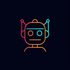 robot head neon logo design