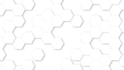 3D Futuristic abstract honeycomb mosaic white background. geometric mesh cell texture. White  technology background with hexagon pattern. Abstract geometric shape technology digital hi-tech concept.