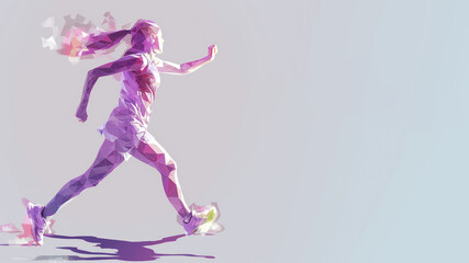 Purple geometric shape illustration of runner celebrating victory