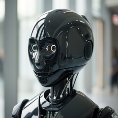 robot human face, matte metallic