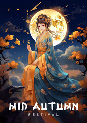 Happy Mid Autumn Festival Poster Design, Social Media Post. Chinese Holiday