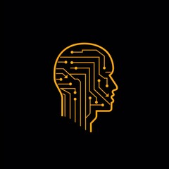human head chip technological lines logo design