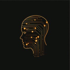 human head chip technological lines logo design