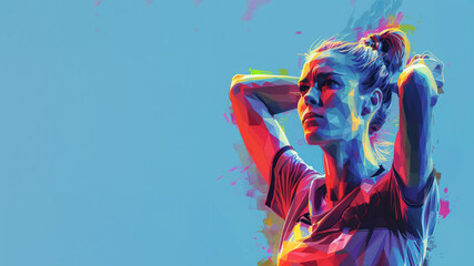 Obraz premium Colorful geometric form illustration of soccer player celebrating success
