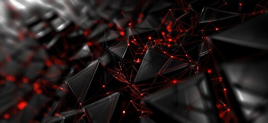  black geometric abstract shapes with red glowing 