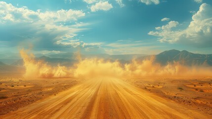  desert road highway, front sunlight, dry air warped by the heat