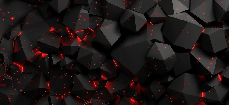  black geometric abstract shapes with red glowing 