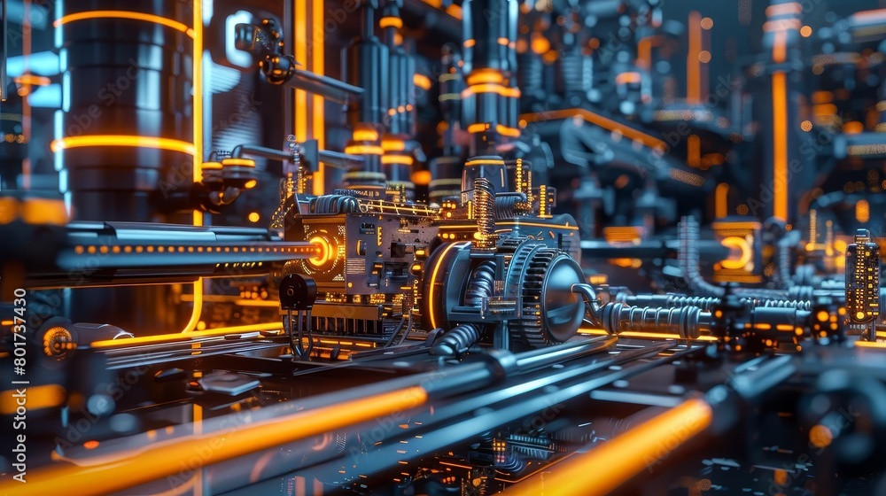 Aufkleber connected infrastructure in smart autonomous factory of the future illustration digital art 3d rende