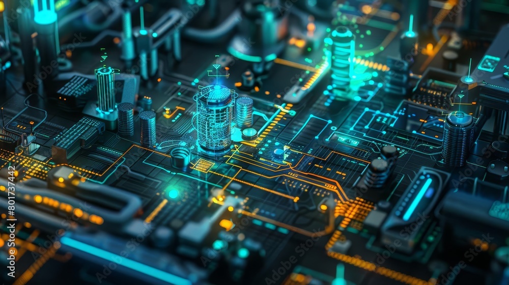 Aufkleber connected infrastructure in smart autonomous factory of the future illustration digital art 3d rende