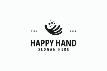 silhouette hand and star sign logo design vector inspiration. creative happy hand symbol logo vector design template for charity, community and corporate business. 